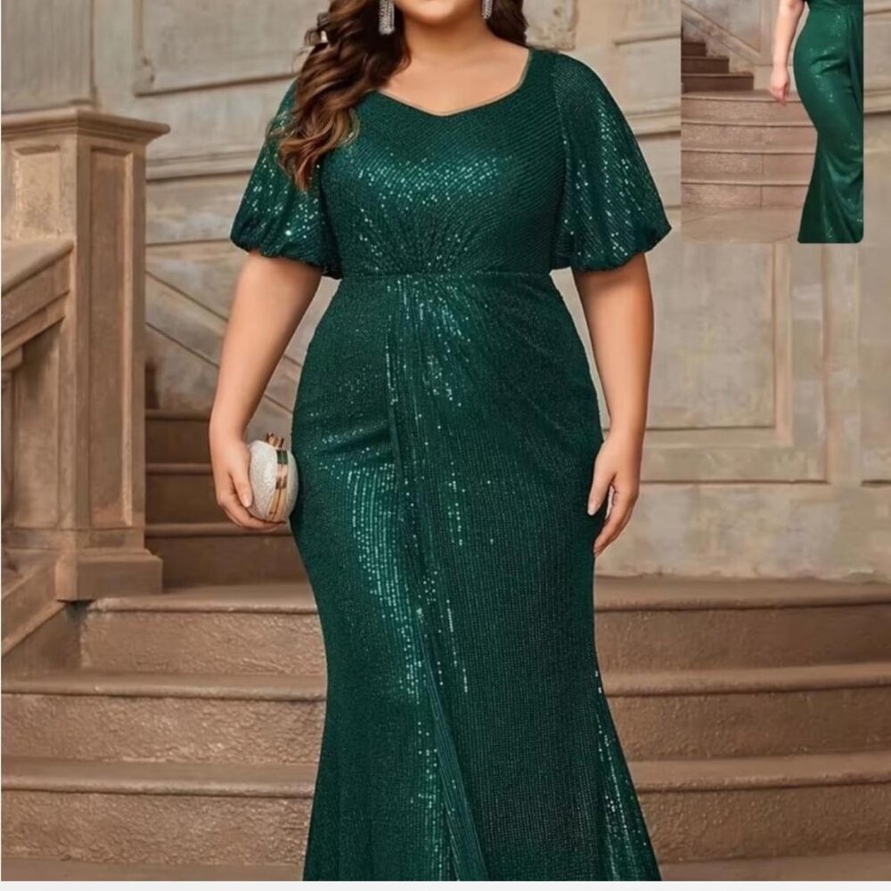 WOMENS FORMAL GREEN SEQUENCE DRESS SIZE 16